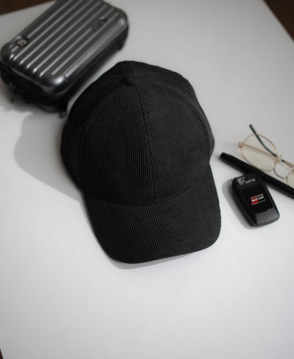 Black Corduroy Cap -PK01