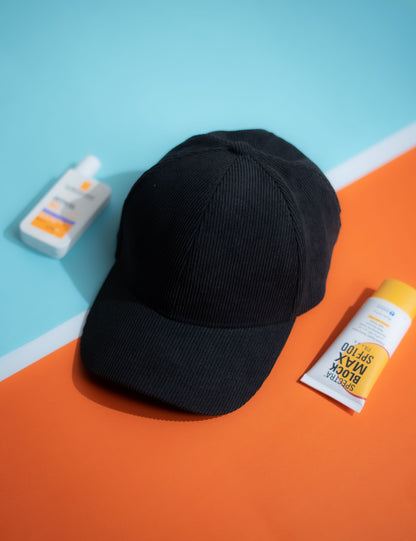 Black Corduroy Cap -PK01