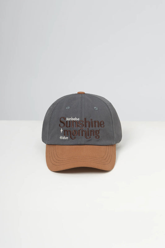 Gray and brown cap with 'Sunshine Morning' text on a white background in Pakistan by Caps Nation